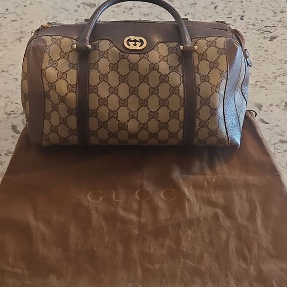 Gucci Sherry Line Brown Monogram Canvas Boston Bag With A Vintage, Rare Charm - Picture 1 of 13